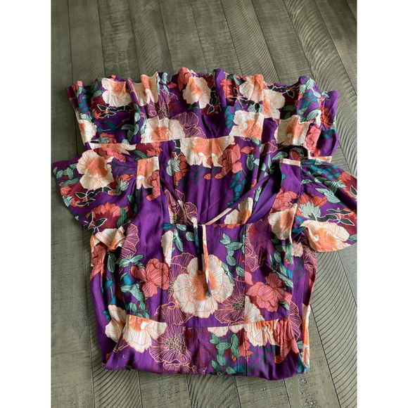 Band of the Free Floral Puff Sleeve Midi Dress Black Multi Size Small NWT Boho - Picture 4 of 9